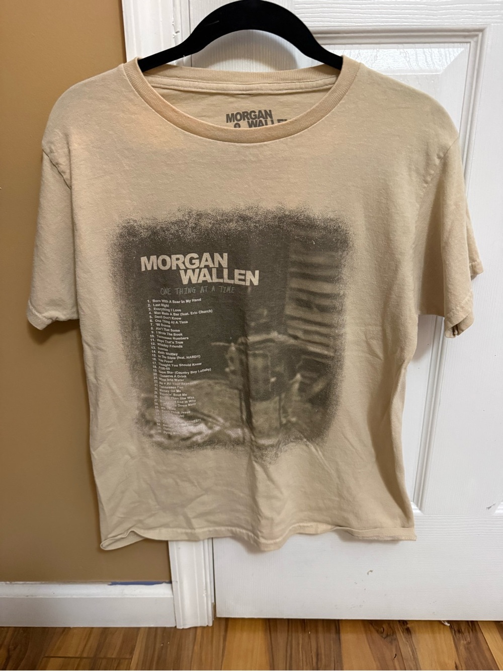 Morgan Wallen Graphic Tee in Beige with Black Print